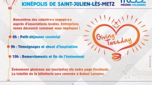Ne manquez l'occasion de découvrir Metz Mécènes Solidaires et ses partenaires : rendez-vous mardi 30 Novembre de 8h à 10h au Kinépolis de Saint-Julien-Lès-Metz pour découvrir le don et la solidarité en circuit court !