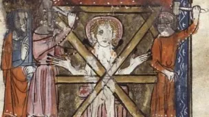 Le martyr Saint Quentin, d'après une gravure du 14e siècle © Wikipedia