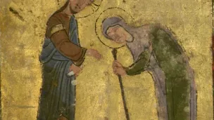 «  Et voici qu'il y avait là une femme ayant, depuis dix-huit ans, un esprit qui la rendait infirme ; elle était toute courbée et ne pouvait absolument pas se redresser Évangéliaire copte-arabe, 1250. » Luc 13.