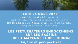 Affiche de la conférence les perturbateurs endocriniens sur les bassins de la Mayenne et de l'Oudon