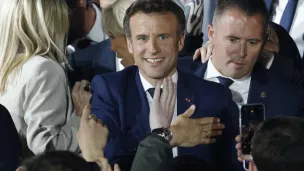 Emmanuel Macron après l'annonce de sa victoire le 24/04/2022 à Paris ©Ludovic MARIN / AFP