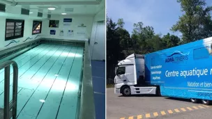 La remorque transportant la piscine portable @ Facebook AQWA Itineris France