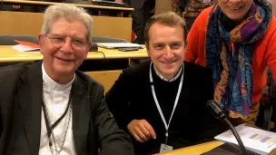 Mgr Ulrich, Benjamin Florin et Brigitte Freyss lors d'une des assemblées à Lourdes  © Diocèse de Lille