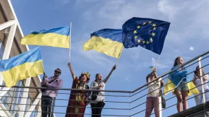 Manifestation de solidarité envers le peuple ukrainien à Limassol, Chypre, le 08/05/2022 ©Iakovos Hatzistavrou / AFP