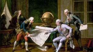 Louis XVI donnant ses instructions finales au Comte de La Pérouse en 1785, avant qu'il embarque pour sa mission fatale dans l'hémisphère sud. State Library of NSW