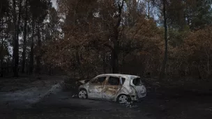 Entre le 9 août et le 14 aout, 7.400 hectares de forêt ont brûlé près d'Hostens, en Gironde, le 14/08/2022 ©Valentina Camu / Hans Lucas