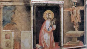 Giotto, Fresques de la vie de saint François à Assise, Le Crucifix de Saint-Damien lui ordonne de réparer les ruines de l'église ©Wikimédia commons