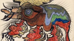 Gaston Dufour (dit Gasduf), Krôqôdîle, vers 1949. Crayon de couleur sur papier ; 17,5 x 22 cm. Collection de la Société française de psychopathologie de l’expression-Art thérapie, section du patrimoine (SFPE), Paris, en dépôt au LaM, Villeneuve d’Ascq. © DR. Photo : SFPE