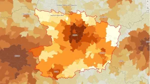 Carte des loyers 2022 des maisons du parc privé, en €/m², dans chaque commune ©Observatoire des territoires