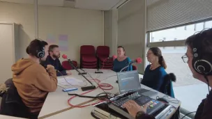 De gauche à droite : Christophe Fillère, Marina Montagnier et Brigitte Bénat dans les locaux de l'INSPE © RCF