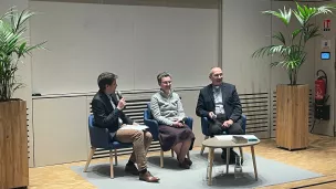 de gauche à droite : Jean-Baptiste Cocagne, Sophie Ramond, père Olivier Artus - © RCF Lyon