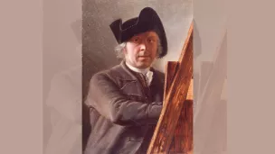 Léonard Defrance, Autoportrait au chevalet, bois, 59 x 41 cm, Liège, Grand Curtius. © IRPA-KIK, Bruxelles.