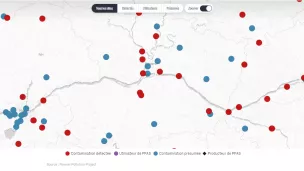 Carte des relevés de "polluants éternels" issus de l'enquête du journal Le Monde - ©Forever Pollution Project