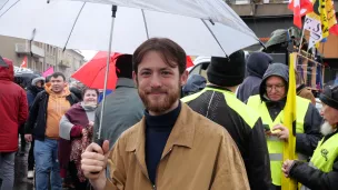 Noé Gauchard pendant la manifestation de Vire (©Aurélien Vurli/RCF ORNE)