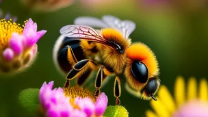 abeilles butinant des fleurs en foret au printemps