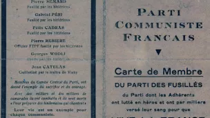 Carte du Parti communiste français, "Parti des fusillés", pour l'année 1944 ©Wikimédia commons