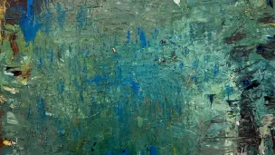 Marc Ronet, Paysage bleu aux taches blanches, 2015, huile sur bois