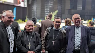 Monseigneur Marc Beaumont, Monseigneur Yves Baumgarten, Monseigneur Didier Noblot et Monseigneur François Kalist de gauche à droite