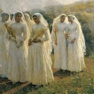 Wikimédia Commons - Jeunes filles se rendant à la procession, par Jules Breton (1890)