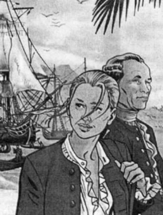Jeanne Barret et Commerson / . Illustration Marc Bourgne / Cols bleus