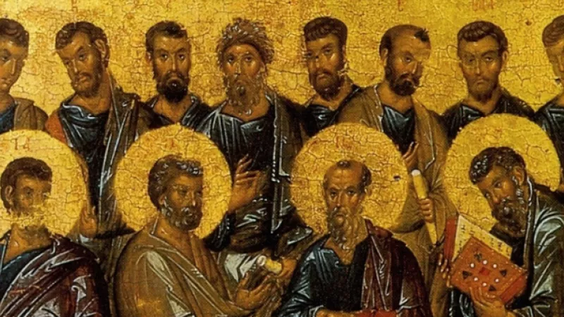 Wikimédia Commons - Synaxe des Douze apôtres, icône du XIVe siècle, musée Pouchkine, Moscou