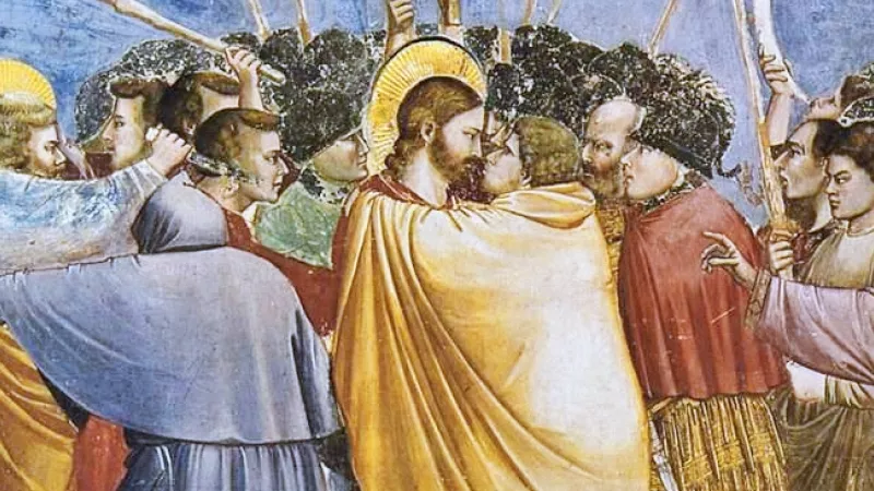 Wikimédia Commons - Le baiser de Juda peint par Giotto, v. 1304 (Padoue)