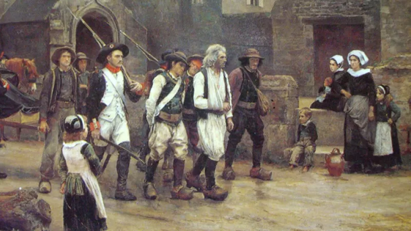 Wikimédia Commons -  Les révoltés du Fouesnant ramenés par la garde nationale de Quimper en 1792, par Jules Girardet (XIXè siècle)