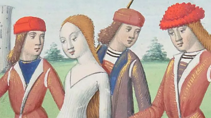 Wikimédia commons - Jeanne d'Arc conduite devant le roi Charles VII à Chinon, enluminure du XVè siècle 