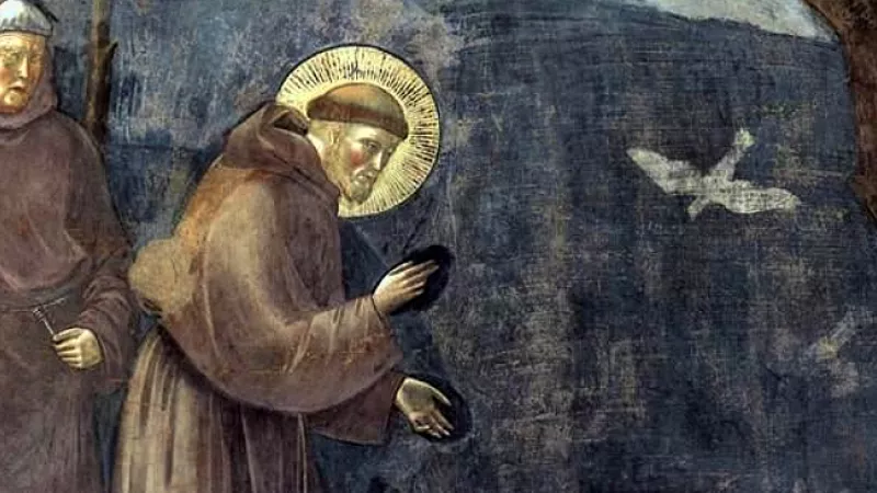 Wikimédia Commons - François d'Assise prêche devant les oiseaux, fresque de la basilique Saint-François à Assise, par Giotto