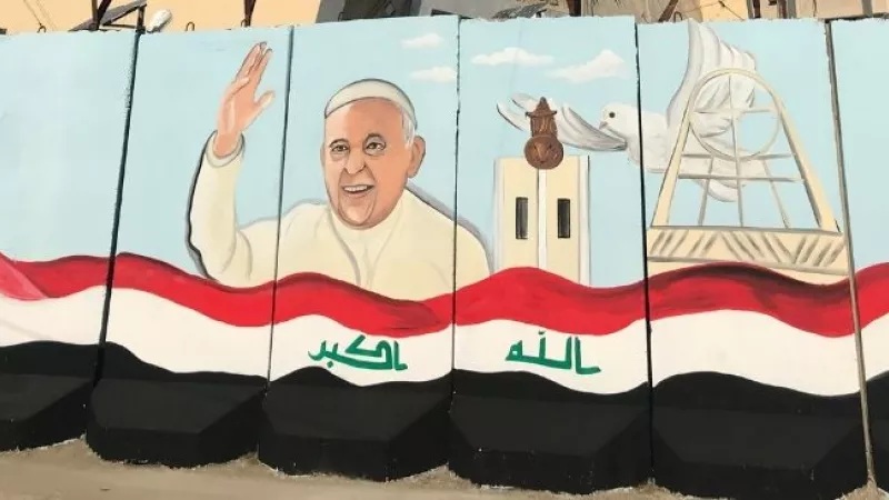 Mur à l'effigie du pape à Bagdad / Etienne Pépin