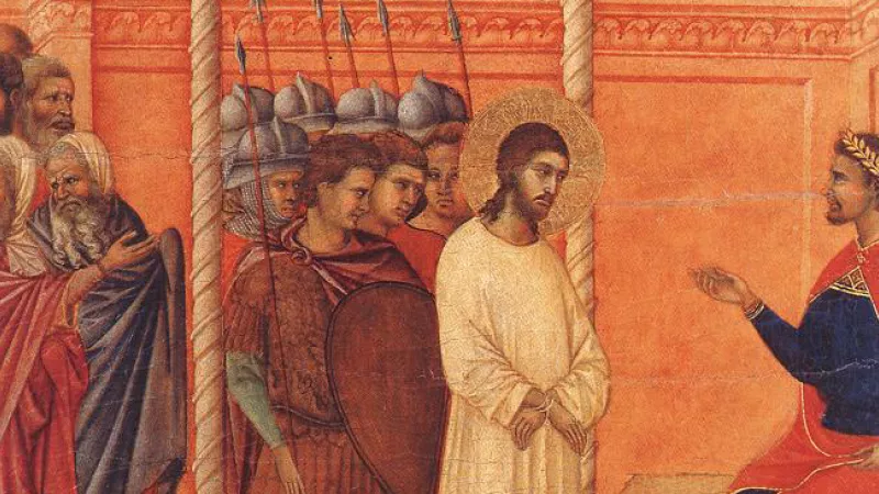 éditionsNOUVELLECITÉ / Jésus devant Pilate, détail de "La Maestà", par Duccio di Buoninsegna, XIV° s., Sienne (Italie)