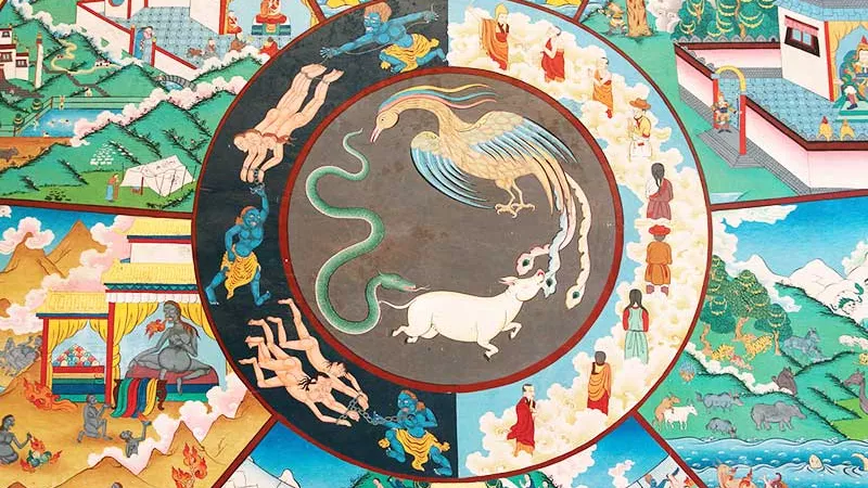 Le samsara est le cycle sans fin de la naissance, de la mort et de la renaissance.  Un état négatif à l'opposé du Nirvana.