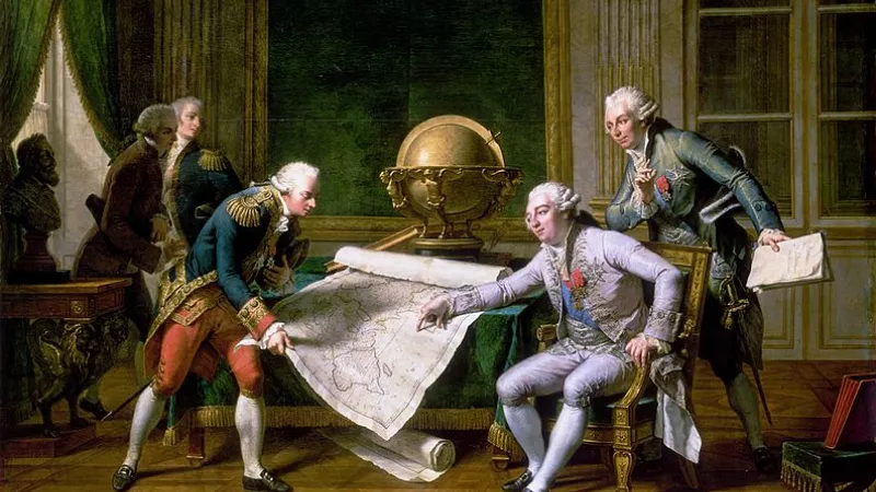 Louis XVI donnant ses instructions finales au Comte de La Pérouse en 1785, avant qu'il embarque pour sa mission fatale dans l'hémisphère sud. State Library of NSW