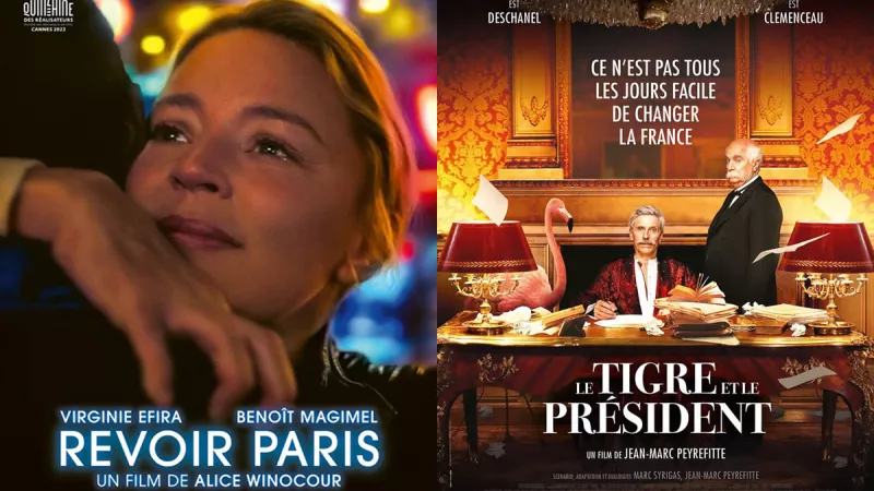 ©Affiche du film "Revoir Paris" d’Alice Winocour ; affiche du film "Le Tigre et le Président", de Jean-Marc Peyrefitte