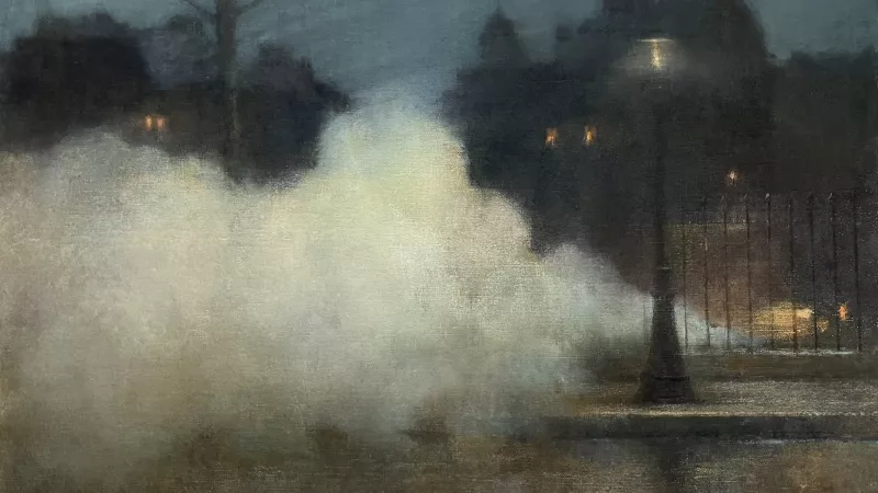 René Billotte (1846 - 1914), Arrivée d’un train la nuit vers la gare saint-lazare, Vers 1890, pastel sur toile 38 x 55 cm, signé en bas à gauche - © Galerie Chaptal