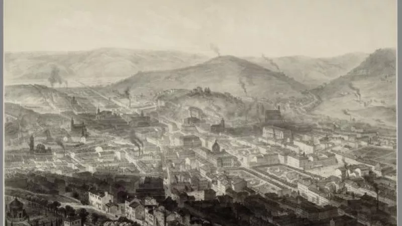 Saint-Etienne, ville industrielle, en 1860 (© Archives départementales de la Loire)