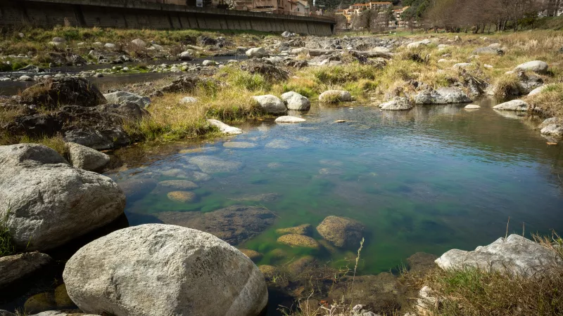Au terme de l'hiver, le niveau d'eau des rivières est très préoccupant. Ici, à Amélie-les-Bains, dans les Pyrénées-Orientales, le 17 mars. ©Lionel Pedraza / Hans Lucas