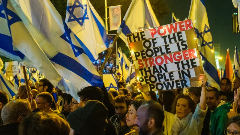 Manifestation contre la réforme de la justice visant a accroitre les pouvoirs du Premier Ministre Netanyahou / Photograph by Raphael Gotheil / Hans Lucas.
