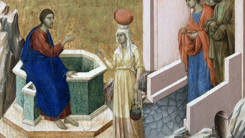Duccio di Buoninsegna, Le Christ et la Samaritaine ©Wikimédia commons