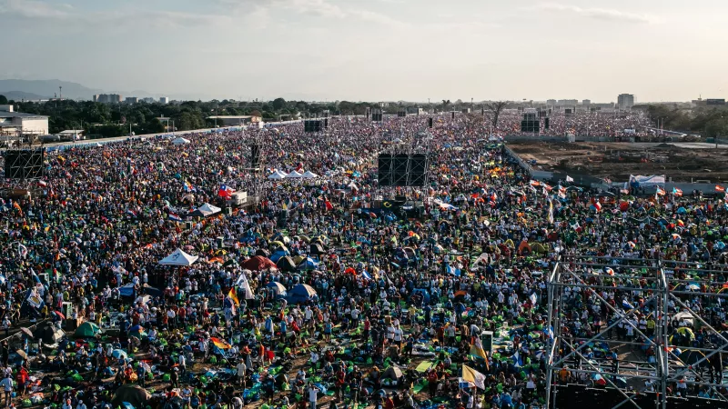 En janvier 2019 au Panama, plus de 110 00 jeunes étaient rassemblés autour du Pape François © Jean-Matthieu Gautier / Hans Lucas