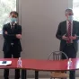 A droite de la photo, Xavier Leroux, président de l'Université de Toulon. Photo TS