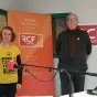 Titre Amnesty international Nevers sur fond bleu de rubrique Économie et Société avec centré en bas le logo de l'Organisation Non Gouvernementale