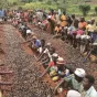 Titre Les échos du CCFD Terre Solidaire sur fond bleu de rubrique Économie et Société avec photos en bas à droite du titre présentant trois enfants africains en train de manger du riz dans leur gamelle avec les mains