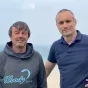 Le skipper Fabrice Amedeo et le parrain de l'opération, Nicolas Hulot. 