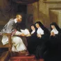 François Sales remet le Traité sur l'amour de Dieu aux sœurs de l'Ordre de la Visitation, dont Jeanne de Chantal ©Wikimédia commons