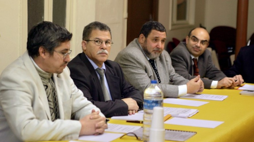 Azzedine Aïnouche (Marseille), Tahar Zeroual (Lyon), Khedil Merroun (Evry) et Didier Leschi, directeur du bureau du Culte au ministère de l'Intérieur - 
