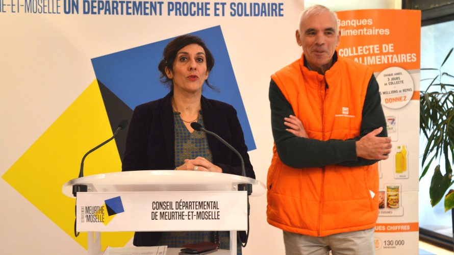 Chaynesse Khirouni, présidente du Conseil Départemental de Meurthe-et-Moselle et Philippe Julien, président de la Banque Alimentaire de Meurthe-et-Moselle // © Magali Santulli