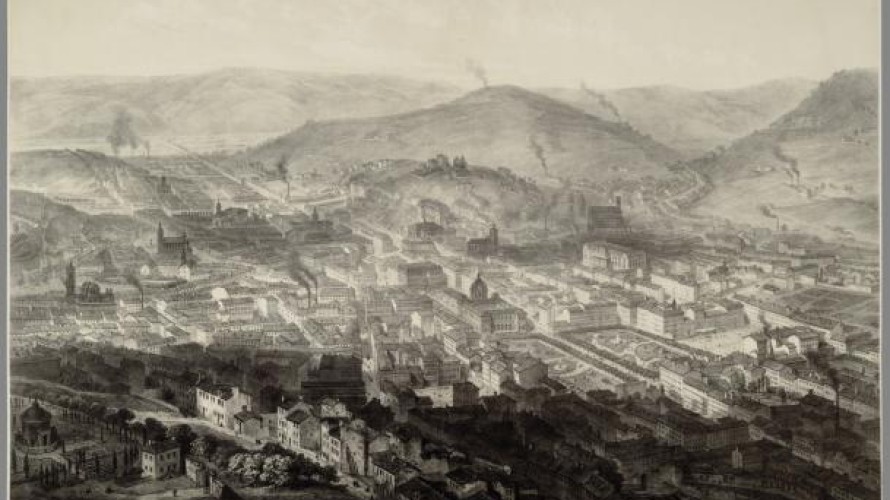Saint-Etienne, ville industrielle, en 1860 (© Archives départementales de la Loire)