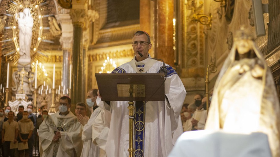 "Notre mission c’est l’évangélisation", affirme Mgr Olivier de Germay, archevêque de Lyon (Photo prise dans la basilique de Fourvière à Lyon, le 08/12/2021 ©Norbert Grisay / Hans Lucas)
