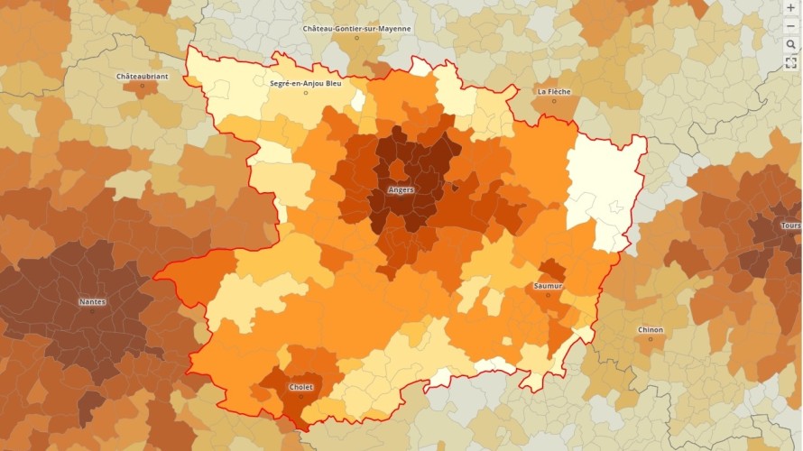Carte des loyers 2022 des maisons du parc privé, en €/m², dans chaque commune ©Observatoire des territoires